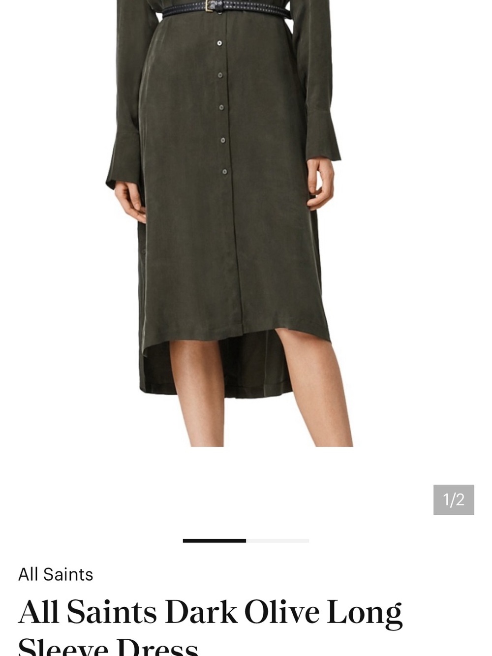 All Saints Olive High-Low Button-Front Skirt